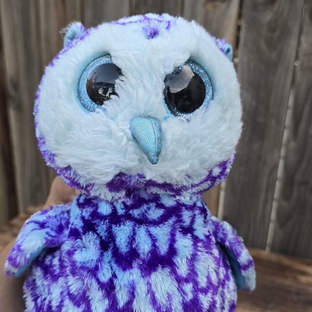 Ty Beanie Boo Oscar Owl Purple and Blue Plush 9 " Toy - Picture 5 of 5
